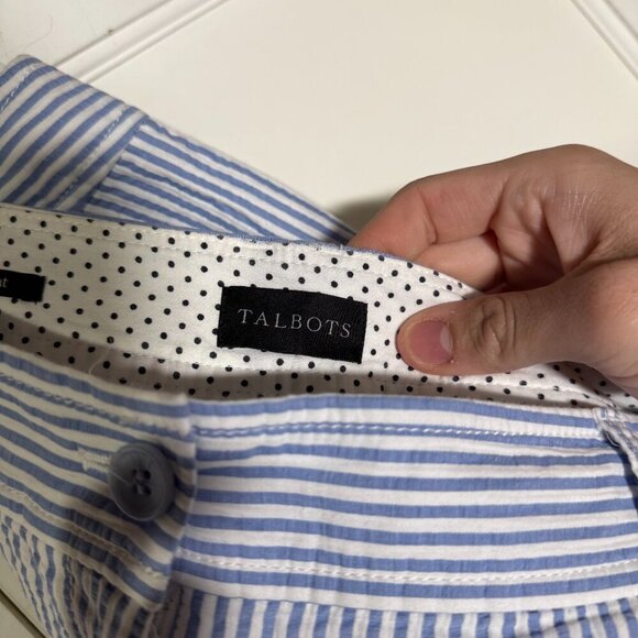 Talbots Seersucker The Perfect Crop Pant Cropped Pants Blue White Stripe Size 8P - Picture 10 of 12